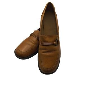 Clarks Loafers Women 11 M Brown Leather Square Toe Slip On Comfort Career Shoes